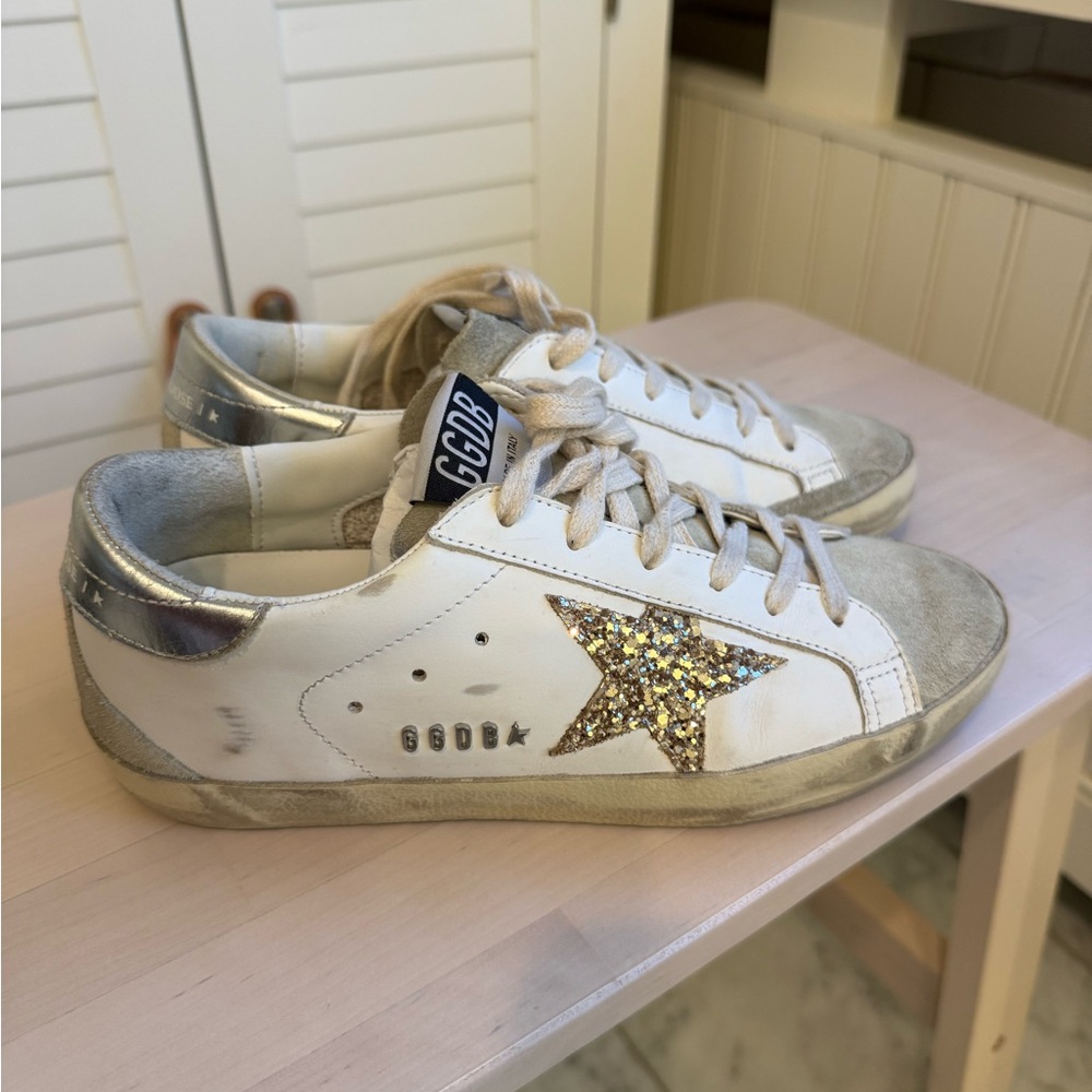Golden Goose Super Star with Gold Glitter Star and ice grey suede inserts 36 - Picture 2 of 13